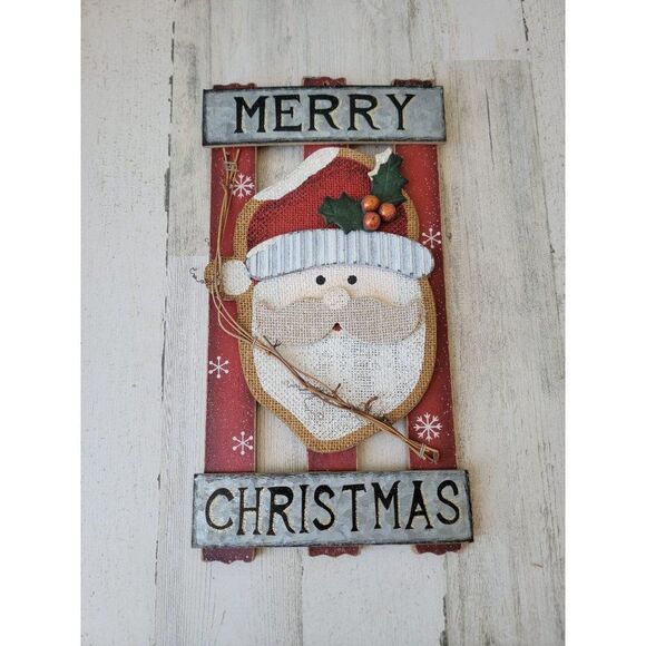 Enchanted Forest Merry Christmas Santa Claus face wooden sign home decor Xmas - Picture 1 of 11